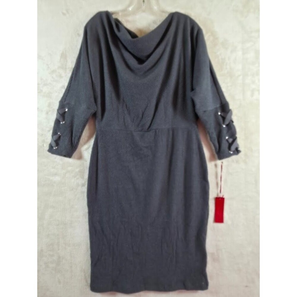 Jennifer Lopez Medium Grey Love Me Indigo Knit Dress Sleeve Detail Body Con